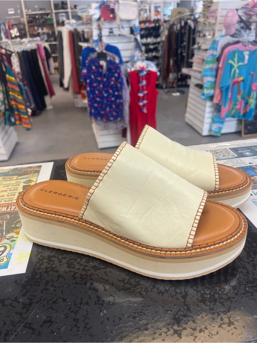Robert Clergerie Cream Leather Platform Slide Sandals